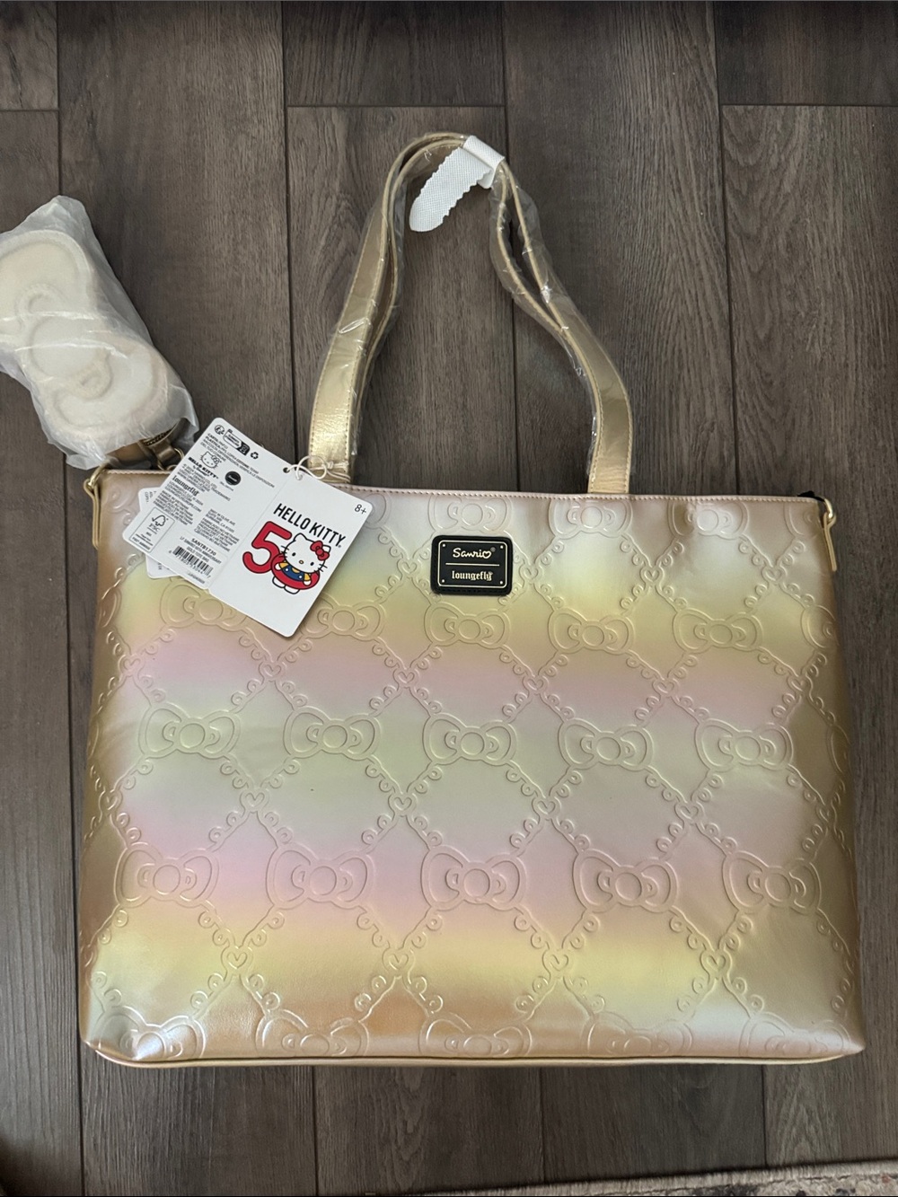 Sanrio 50th Anniversary Hello Kitty Iridescent Tote - Gold Pastel Hues loungefly